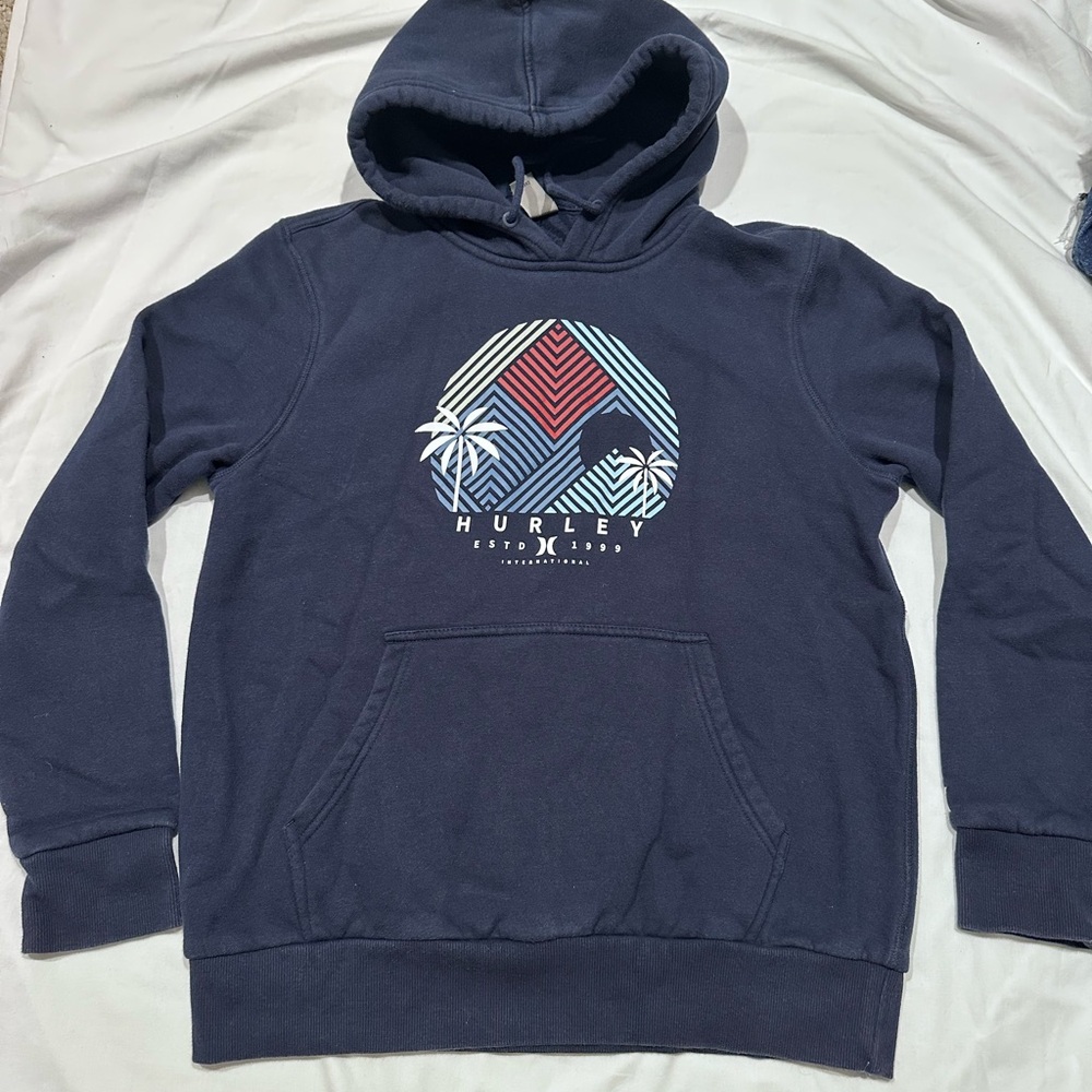 Hurley Navy Pullover Hoodie with Surf Graphic size M